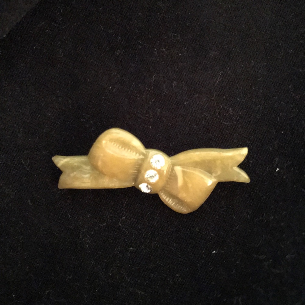 Vintage Bakelite Sage green & rhinestone Pin